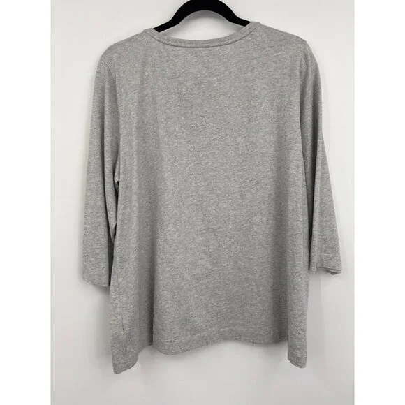 Talbots Cotton Tee T-Shirt 3/4 Sleeve Causal Sequin Birds Gray Size 1X - Picture 5 of 5
